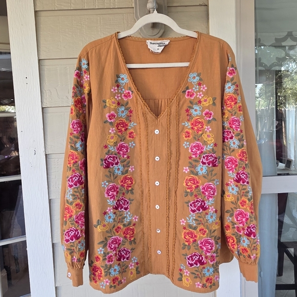 Nwot Savanna Jane  Embroidered 100% Cotton Blouse 1X - Picture 1 of 9